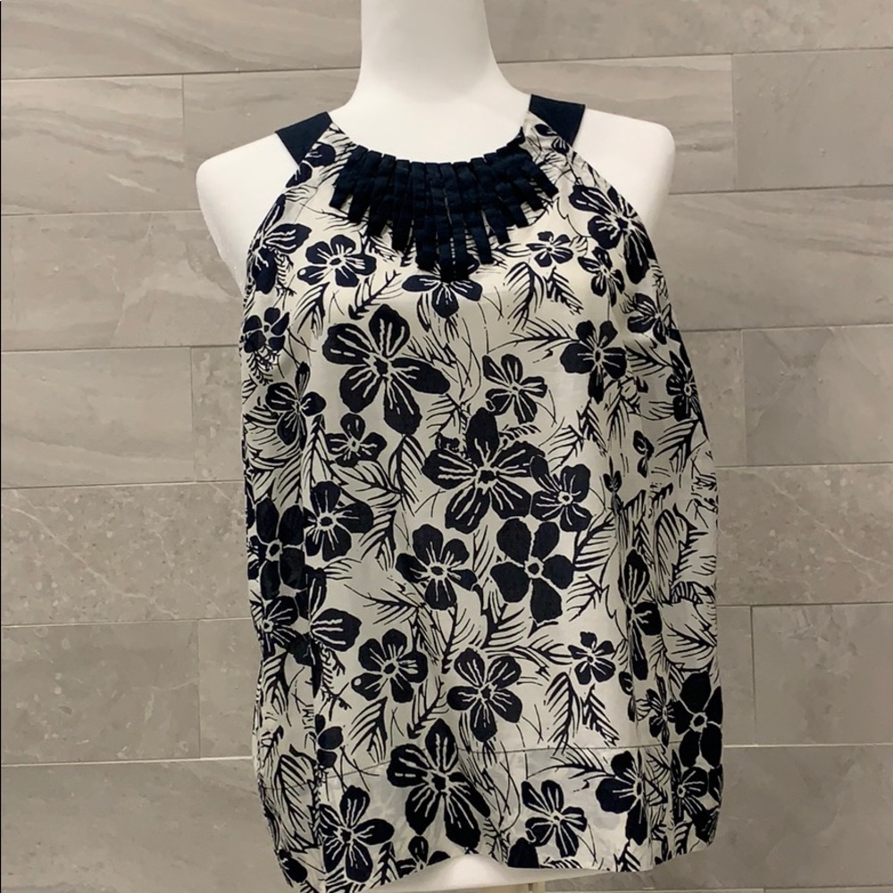 Calvin Klein Navy Blue Floral Top Shirt Medium M